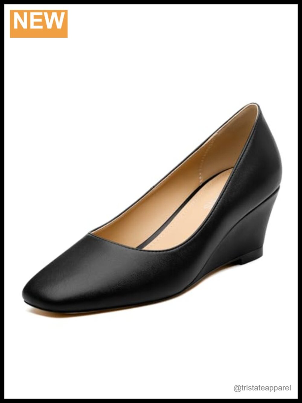 Faux Leather Wedge Heel Square Toe Slip On Work Pumps Comfortable Office Dress
